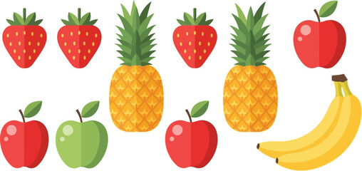 Assortment of fresh fruit display featuring apples bananas strawberries and pineapples isolated on transparent background