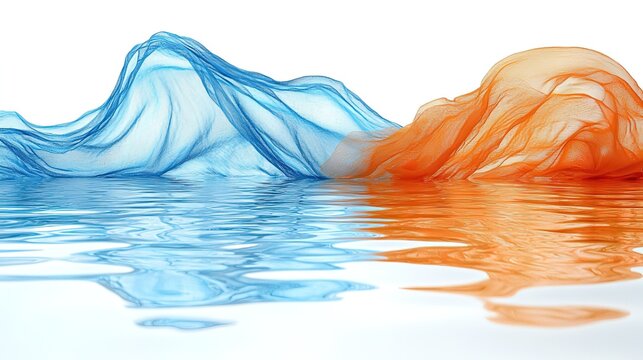 Blue and Orange Translucent Fabric Waves on Water Surface