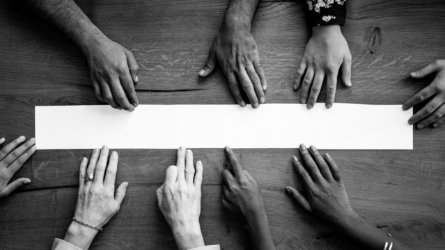 Grayscale diverse arms png touching on transparent banner