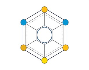 Geometric diagram hexagonal structure with colored spheres and lines