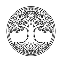 Celtic Tree of Life Vector – Yggdrasil Tree Knotwork Circle Design, Roots and Branches Mandala Vector -7