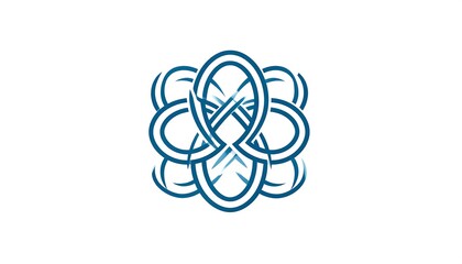 Intricate symmetrical design of intertwined blue loops on white background
