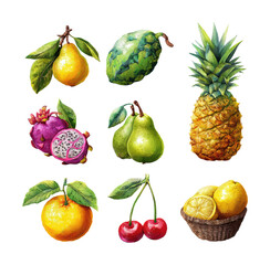 Vibrant tropical fruits a kitchen collection of nutritional delights isolated on transparent background