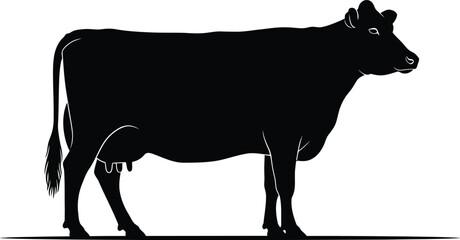 Silhouette of a dairy cow standing profile view agricultural farm animal isolated on transparent background