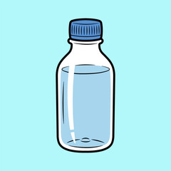 Plastic Water Bottle with Blue Cap on Light Blue Background