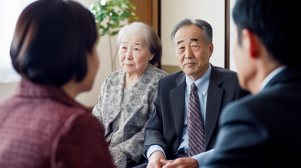 An elderly couple facing each other with serious expressions, looking awkward