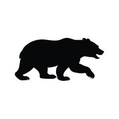 Fototapeta premium Silhouette of a large brown bear walking against a white background, bear running silhouette vector illustration