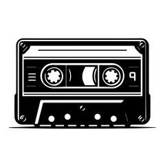 Black and white vector silhouette of Cassette Tape
