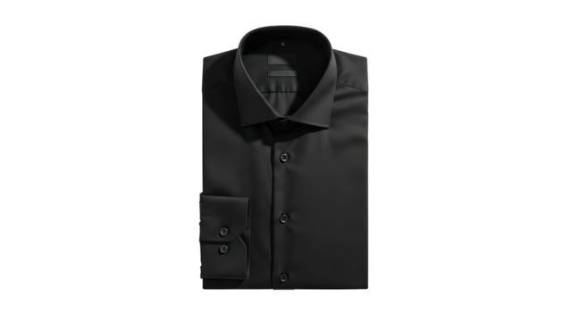 Formal dark garment neatly folded against a solid black background