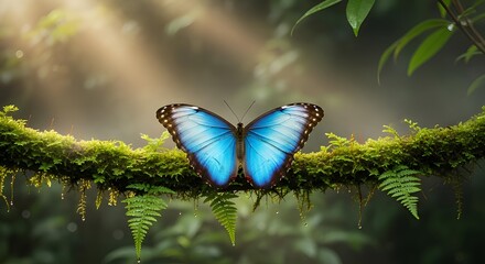 Blue Morpho Butterfly in Rainforest
