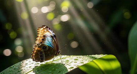Butterfly Landing on a Green Leaf
