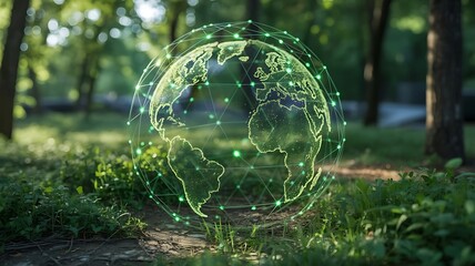 Digital Earth network overlay on a lush forest background
