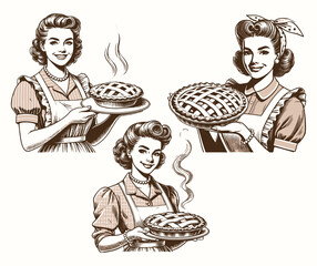 Retro Housewife Bought Plate of Pie