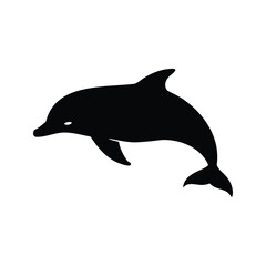 Fototapeta premium Simple Black Dolphin Silhouette Jumping on White Background for Conservation Design, dolphin swimming underwater silhouette vector illustration
