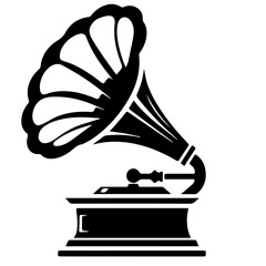 Black and white vector silhouette of Gramophone icon