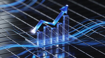 Fototapeta premium 3D technology growth chart with blue neon data lines