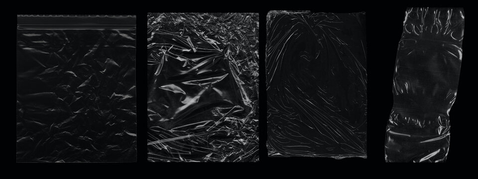 Polyethylene packaging for CD cover, vinyl. Torn packaging effect. Transparent plastic film texture, stretchable polyethylene film, Collection for cd.