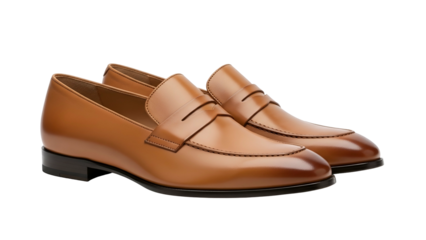 Polished leather slip on loafers present an elegant formal accessory against a dark background