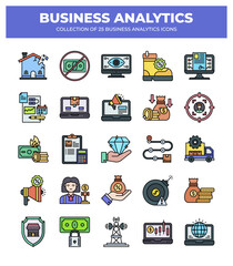 Collection of Business Analytics Icons: Data Analysis. Marketing. Finance. and Sales