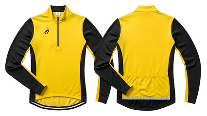 Athletic long sleeve top featuring bright yellow and black panels displayed front and back
