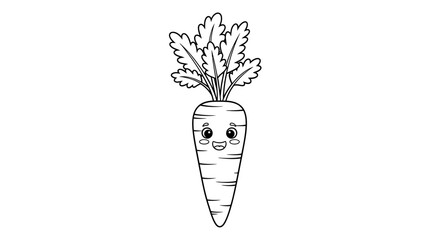 Whimsical hand-drawn carrot character with expressive eyes and leafy greens full of personality isolated on white background