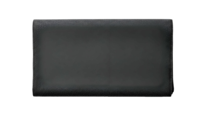 Simple dark gray leather folded item centered against a black background