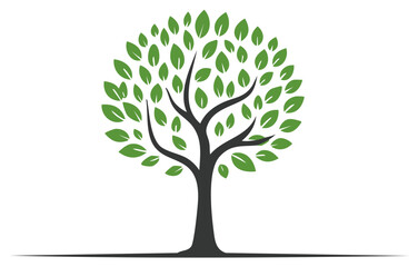 Obraz premium Stylized Tree Illustration with Green Leaves and Dark Trunk, Nature Concept