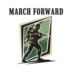 Military and Defense Apparel or Service Logo Aggressive Soldier Silhouette for Security and Training Brands