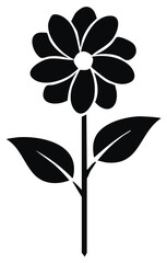 Simple daisy flower silhouette graphic icon with stem and leaves