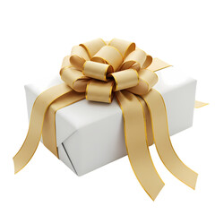 Elegant white gift with golden ribbon bow, perfect for celebrations and special occasions