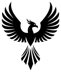 Fototapeta premium Stylized Black Phoenix Bird Silhouette with Wings Spread Wide