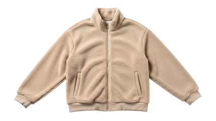 Cozy high neck zip up outerwear garment displays textured material