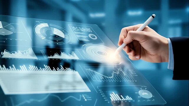 Creative digital design workspace, tech professional drawing charts on transparent surface, innovative corporate environment where team members craft holographic diagrams for strategic development