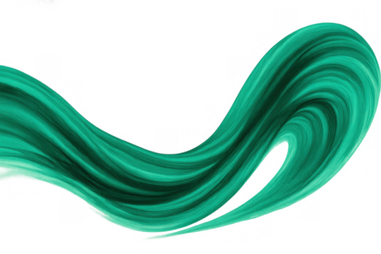 Abstract flowing teal green paint stroke creating dynamic design element with colorful textured waves on transparent background