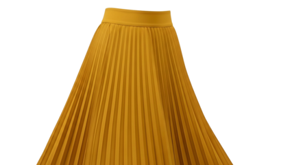 Garment featuring finely structured vertical pleats in a deep golden hue against a dark backdrop