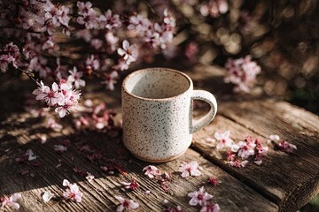 Rustic Ceramic Mug With Spring Flowers