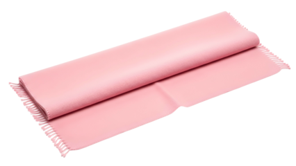 Gently folded piece of soft pink fabric with fringed edges isolated on black background