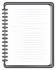 Simple illustration of a blank open spiral notebook with ruled white pages