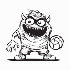 Cute Monster Playing Basketball Vector isolated on white background