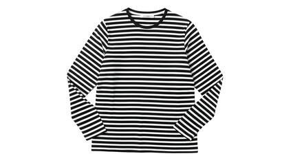 Long sleeve top featuring horizontal black and white stripes displayed against a dark background