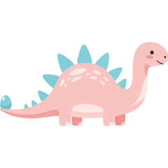 Naklejka premium Cute pink cartoon dinosaur illustration, friendly character with blue spikes, baby stegosaurus-like creature