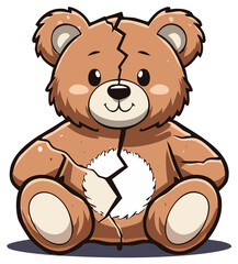 Fototapeta premium Adorable brown teddy bear toy with damaged cracked body and visible broken heart