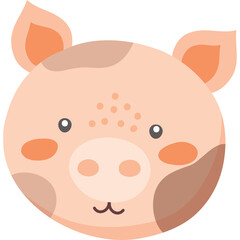 Cute Cartoon Pig Face with Pink and Brown Spots and Blush Cheeks on Transparent Background Simple Adorable Farm Animal Illustration