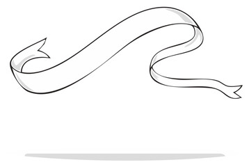 White ribbon scroll illustration on white background. Paper banner with simple decoration for title and message.