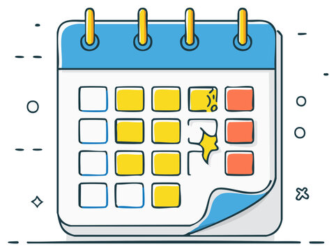 Illustrated calendar with torn page, highlights and underlines a specific day