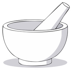 Simple White Mortar and Pestle Illustration for Kitchen or Pharmacy