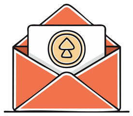 Open envelope delivering a letter with a send or upload icon for digital messaging