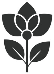 Stylized dark gray flower with leaves simple logo design
