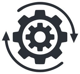 Interlocking gears with circular arrow indicating process and workflow