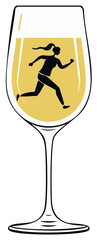 Running woman silhouette inside a wine glass, concept of speed and fitness, beverage.